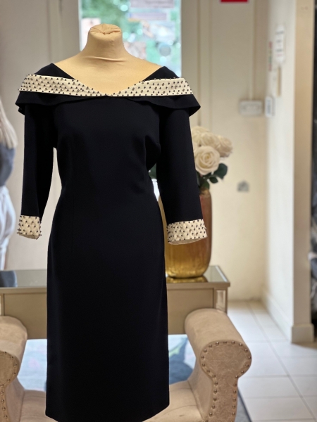 2599 - Navy Dress with Ivory Collar