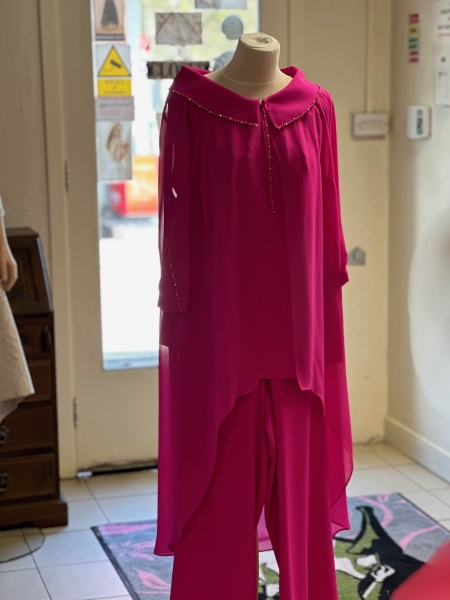 7358 Hot Pink Trousers Suit