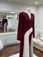 21061 Burgandy Cream Dress 4.jpeg image