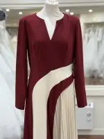 21061 Burgandy Cream Dress 1.jpeg image